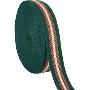 BENECREAT 10 Yards Polyester Cotton Striped Webbing, 1.25 inch Wide Tan Fabric Webbing Trim, Flat Polyester Cotton Webbing for Bag Handles, Belts, Sewing