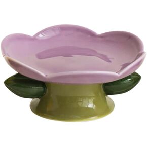 أوعية القطط المرتفعة المصنوعة يدويًا من بيبيبيت، أوعية القطط السيراميكية، أوعية القطط المرتفعة المصنوعة من السيراميك على شكل زهرة، أوعية طعام القطط المرتفعة لحماية العمود الفقري، متينة ومضادة للسقوط - برتقالية in Kuwait