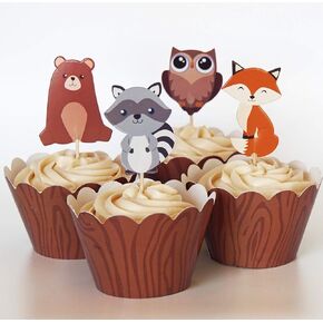 24 Woodland Animal Cupcake Toppers + 24 Wrappers - Red Fox Tail inc in Kuwait
