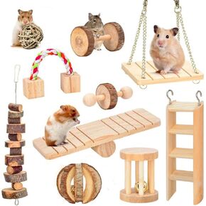 ألعاب مضغ الهامستر من LKJYBG، 10 قطع من الدمبل الخشبية الطبيعية للحيوانات الأليفة، لعبة مولار للعناية بالأسنان للببغاء الهامستر السوري جربيل الجرذ غينيا خنزير جيربيل إلخ. الحيوانات الصغيرة in Kuwait