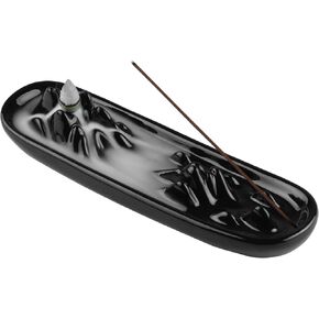Kokorona Incense Stick Holder Waterfall Incense Burner Backflow Ceramic Incense Holder for Sticks and Cones Handmade Ash Catcher Incense Tray Home Decor Yoga Meditation, Black Glazed