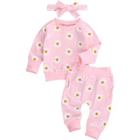 Karwuiio Newborn Toddler Baby Girl Clothes Set Sweatshirt + Pants + Headband 3Pcs Set Fall Winter Outfits in Saudi Arabia