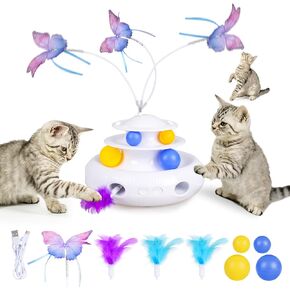 Gyuzh Interactive Cat Toy,Cat Toys 3 in 1 Automatic Interactive Kitten Toy,Interactive Cat Toys USB Rechargeable with Feather and Butterfly Balls for Cat Kitten in Kuwait