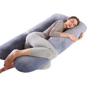 yoyomax U-Shaped Pregnancy Pillows, Full Body Maternity Pillow Memory Foam Pregnancy Pillow with Removable Velvet Cover, 55 Inch Pregnancy Pillows for Sleeping-GREY