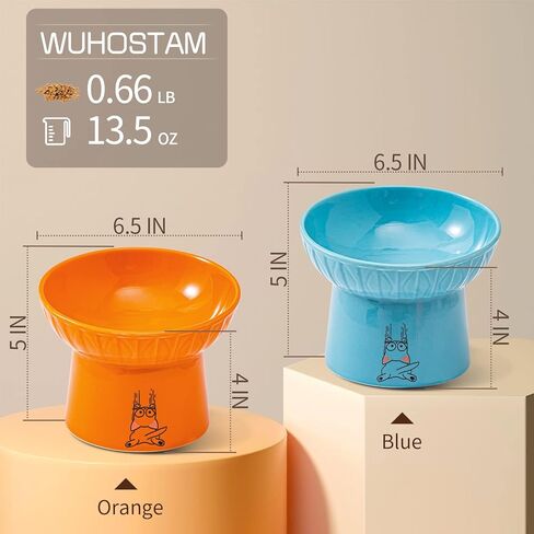 أطباق القطط المائلة ذات العرض الواسع للغاية مقاس 6.5 بوصة من wuhostam، طبق طعام ومياه مرتفع من السيراميك، وعاء تغذية الحيوانات الأليفة المائل، وعاء القطط المضاد للقيء، يحمي العمود الفقري للحيوانات الأليفة للقطط الكبيرة، عبوتان (أبيض وأخضر) in Kuwait
