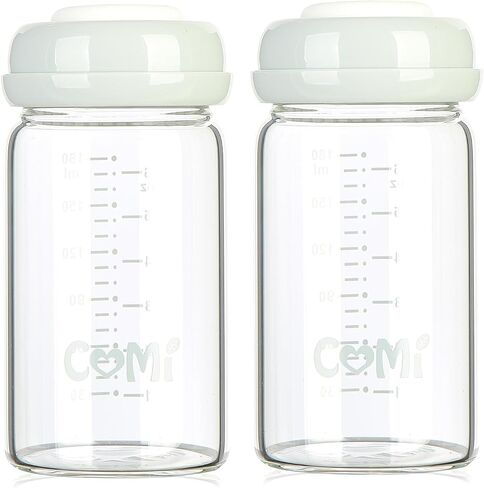 COMI Wide Neck Glass Breastmilk Collection n Storage Bottle, 2 Packs,10oz with Screw Ring Sealing Disk,Re-markable Sealing Disc,BPA Free,Fits Breast Pumps&Nipples(2 Green Lids) in Kuwait
