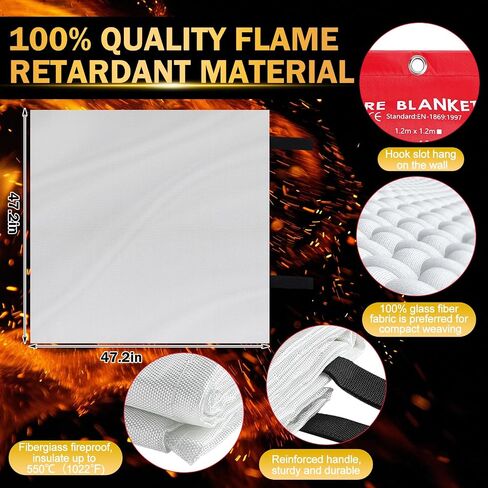 Copkim 4 Pack Emergency Fire Blanket 47''x47'' Emergency Fire Blanket for Kitchen Fiberglass Fire Suppression Blanket with Hooks Gloves Emergency Whistles Fireproof Blanket for Home Safety Camping in Saudi Arabia