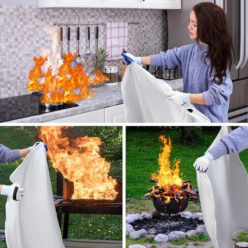 Copkim 4 Pack Emergency Fire Blanket 47''x47'' Emergency Fire Blanket for Kitchen Fiberglass Fire Suppression Blanket with Hooks Gloves Emergency Whistles Fireproof Blanket for Home Safety Camping in Saudi Arabia