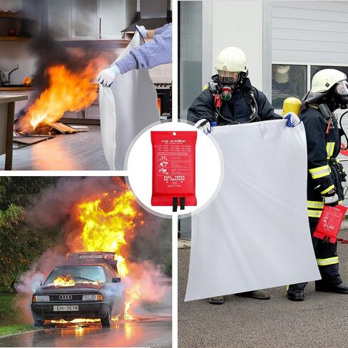 Copkim 4 Pack Emergency Fire Blanket 47''x47'' Emergency Fire Blanket for Kitchen Fiberglass Fire Suppression Blanket with Hooks Gloves Emergency Whistles Fireproof Blanket for Home Safety Camping in Saudi Arabia