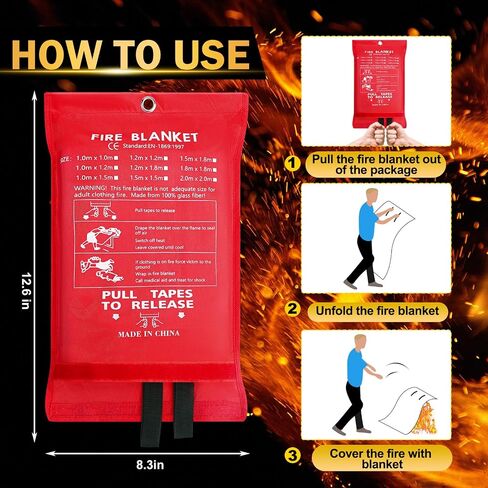 Copkim 4 Pack Emergency Fire Blanket 47''x47'' Emergency Fire Blanket for Kitchen Fiberglass Fire Suppression Blanket with Hooks Gloves Emergency Whistles Fireproof Blanket for Home Safety Camping in Saudi Arabia