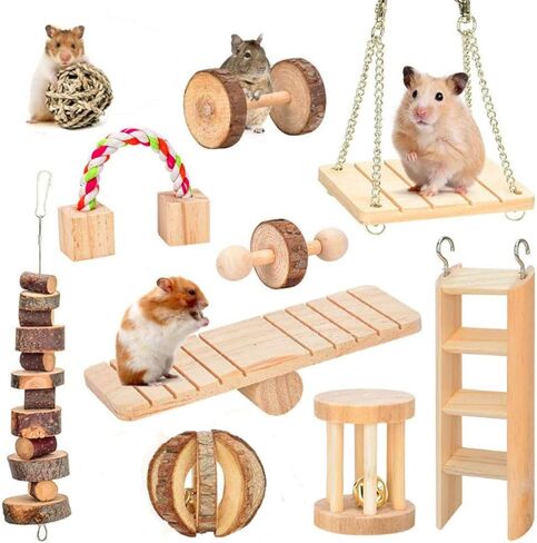 ألعاب مضغ الهامستر من LKJYBG، 10 قطع من الدمبل الخشبية الطبيعية للحيوانات الأليفة، لعبة مولار للعناية بالأسنان للببغاء الهامستر السوري جربيل الجرذ غينيا خنزير جيربيل إلخ. الحيوانات الصغيرة in Kuwait