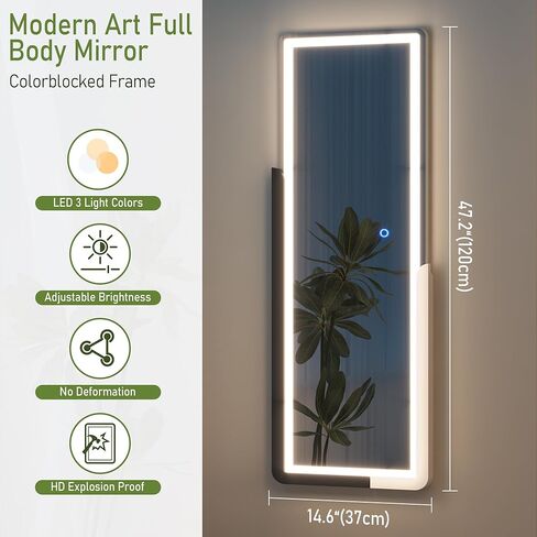 مرآة كاملة الطول من Vlsrka مقاس 47 بوصة × 15 بوصة، مرآة معلقة فوق الباب، مرآة لكامل الجسم مثبتة على الحائط لغرفة النوم، مرآة باب بسيطة وحديثة بالحجم الكامل، إطار نصف خشبي، أخضر داكن فاتح in Kuwait