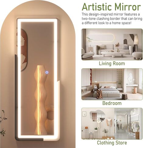 مرآة كاملة الطول من Vlsrka مقاس 47 بوصة × 15 بوصة، مرآة معلقة فوق الباب، مرآة لكامل الجسم مثبتة على الحائط لغرفة النوم، مرآة باب بسيطة وحديثة بالحجم الكامل، إطار نصف خشبي، أخضر داكن فاتح in Kuwait