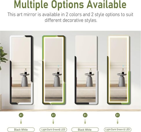 مرآة كاملة الطول من Vlsrka مقاس 47 بوصة × 15 بوصة، مرآة معلقة فوق الباب، مرآة لكامل الجسم مثبتة على الحائط لغرفة النوم، مرآة باب بسيطة وحديثة بالحجم الكامل، إطار نصف خشبي، أخضر داكن فاتح in Kuwait