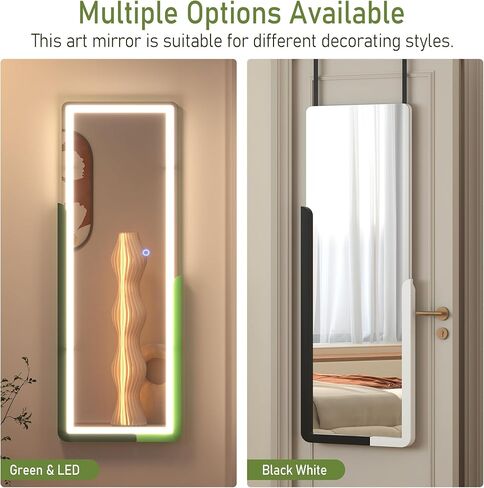 مرآة كاملة الطول من Vlsrka مقاس 47 بوصة × 15 بوصة، مرآة معلقة فوق الباب، مرآة لكامل الجسم مثبتة على الحائط لغرفة النوم، مرآة باب بسيطة وحديثة بالحجم الكامل، إطار نصف خشبي، أخضر داكن فاتح in Kuwait