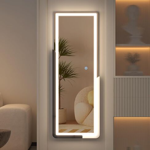 مرآة كاملة الطول من Vlsrka مقاس 47 بوصة × 15 بوصة، مرآة معلقة فوق الباب، مرآة لكامل الجسم مثبتة على الحائط لغرفة النوم، مرآة باب بسيطة وحديثة بالحجم الكامل، إطار نصف خشبي، أخضر داكن فاتح in Kuwait