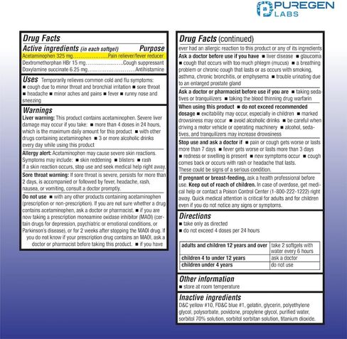 مختبرات Puregen الطب الليلي لتخفيف البرد والانفلونزا | 50 كبسولة سائلة سوفتغيل | يساعد على تخفيف التهاب الحلق والسعال والحمى والصداع وسيلان الأنف والاحتقان والأوجاع | حزمة القيمة in Saudi Arabia