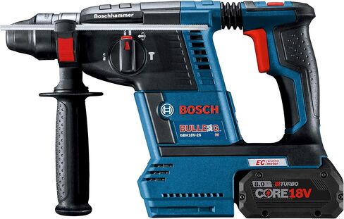BOSCH GBH18V-26K24A 18V بدون فرشاة SDS-plus® Bulldog™ 1 In. طقم المطرقة الدوارة مع GDX18V-1860CN 18 فولت، جاهز للاتصال 1/4 بوصة. و 1/2 بوصة. سائق التأثير وبطارية ليثيوم أيون GBA18V40 CORE18V in Saudi Arabia