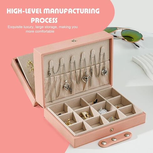 Travel Jewelry Organizer for Women Girls, 5 Layers Portable PU Leather Jewelry Box for Necklaces, Earring, Rings, Bracelet, Etc Girls Gift in Kuwait