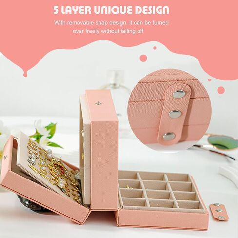 Travel Jewelry Organizer for Women Girls, 5 Layers Portable PU Leather Jewelry Box for Necklaces, Earring, Rings, Bracelet, Etc Girls Gift in Kuwait