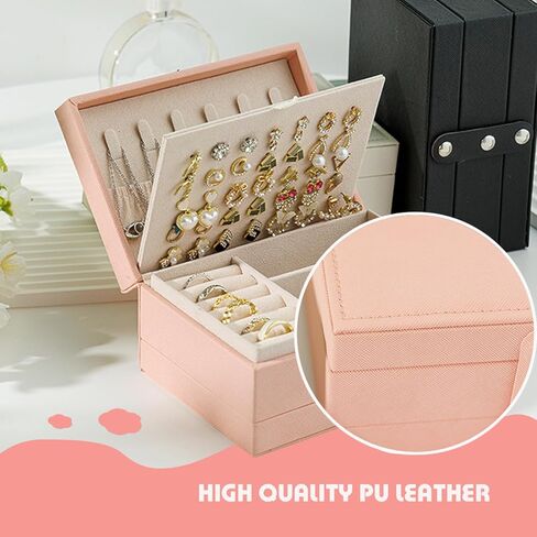 Travel Jewelry Organizer for Women Girls, 5 Layers Portable PU Leather Jewelry Box for Necklaces, Earring, Rings, Bracelet, Etc Girls Gift in Kuwait