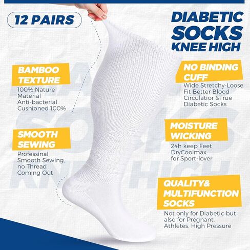 Twistover 12 Pairs Extra Wide Socks Oversized Non Binding Over the Calf Socks for Women Men Swollen Leg Ankles, White, One Size in Kuwait
