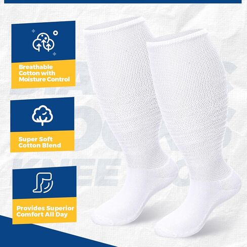 Twistover 12 Pairs Extra Wide Socks Oversized Non Binding Over the Calf Socks for Women Men Swollen Leg Ankles, White, One Size in Kuwait
