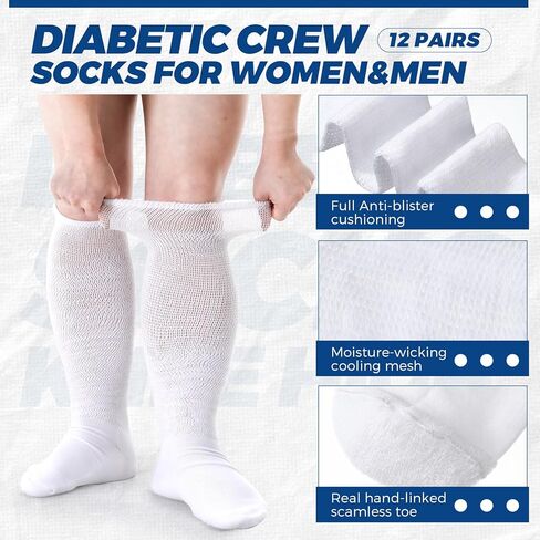 Twistover 12 Pairs Extra Wide Socks Oversized Non Binding Over the Calf Socks for Women Men Swollen Leg Ankles, White, One Size in Kuwait
