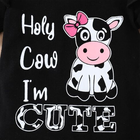 GRNSHTS ملابس الفتيات حديثي الولادة رومبير مطبوع عليه حروف بقرة + سراويل طويلة + رباط رأس 3 قطعة ملابس صيفية وخريفية لطيفة in Kuwait