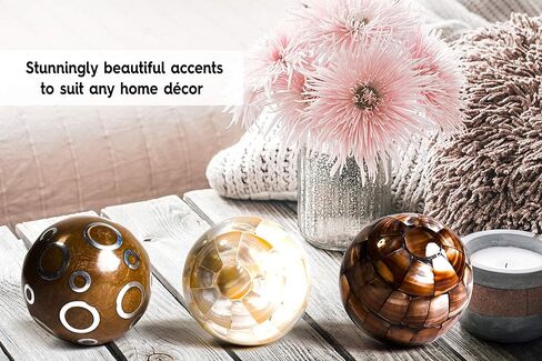 كرات زينة صغيرة جميلة مصنوعة يدويا للاوعية - ديكور مثالي للاوعية والصواني والمزهريات، مجموعة كرات مزخرفة من 3 قطع (3 انش لكل منهما) in Kuwait