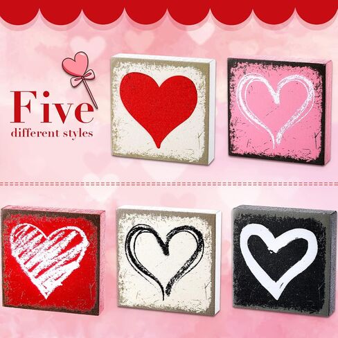 Qunclay 5 Pieces Valentine's Day Heart Tiered Tray Decor Rustic Heart Wood Sign Love Wooden Table Sign for Valentine Wedding Birthday Party Decorations Accessories and Supplies(Sweet) in Saudi Arabia