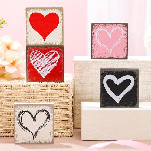 Qunclay 5 Pieces Valentine's Day Heart Tiered Tray Decor Rustic Heart Wood Sign Love Wooden Table Sign for Valentine Wedding Birthday Party Decorations Accessories and Supplies(Sweet) in Saudi Arabia