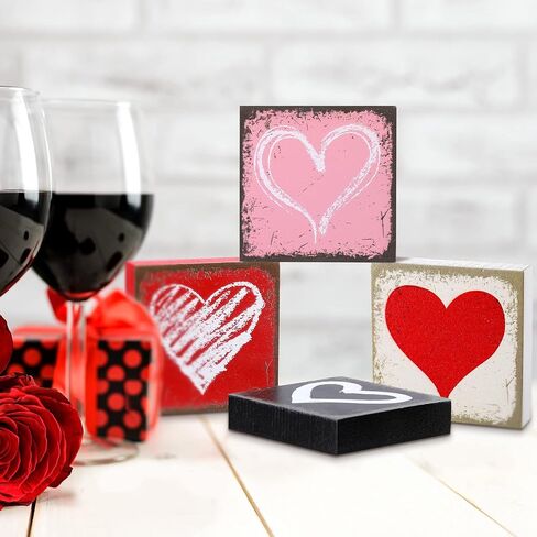 Qunclay 5 Pieces Valentine's Day Heart Tiered Tray Decor Rustic Heart Wood Sign Love Wooden Table Sign for Valentine Wedding Birthday Party Decorations Accessories and Supplies(Sweet) in Saudi Arabia