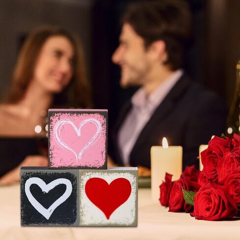 Qunclay 5 Pieces Valentine's Day Heart Tiered Tray Decor Rustic Heart Wood Sign Love Wooden Table Sign for Valentine Wedding Birthday Party Decorations Accessories and Supplies(Sweet) in Saudi Arabia