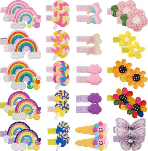 40 pcs Baby Hair Clips Candy Hair Barrettes for Toddler Girls Flower Rainbow Fully Lined Hair Pins Hair Barrettes Hair Accessories for Toddlers Girls in Kuwait
