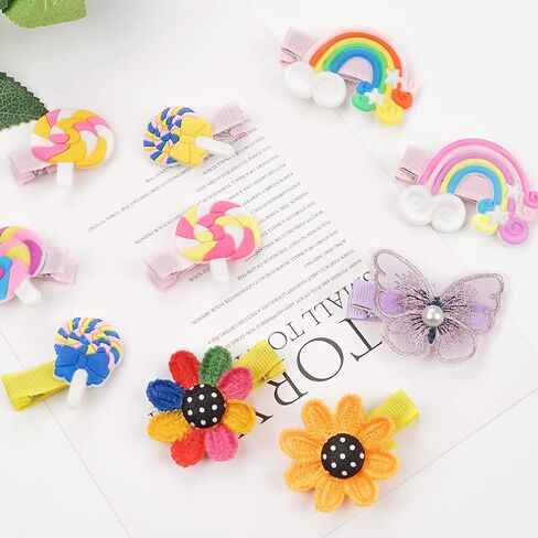 40 pcs Baby Hair Clips Candy Hair Barrettes for Toddler Girls Flower Rainbow Fully Lined Hair Pins Hair Barrettes Hair Accessories for Toddlers Girls in Kuwait