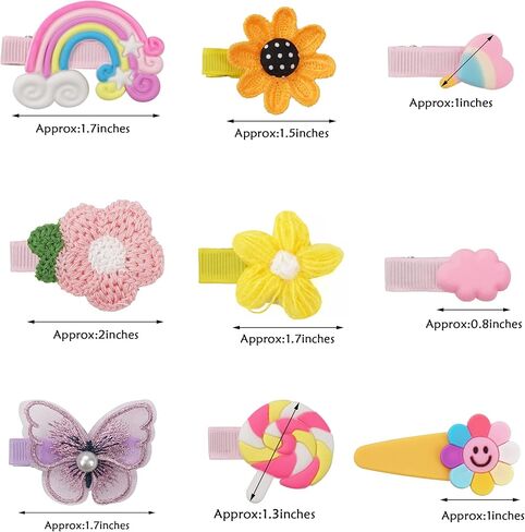 40 pcs Baby Hair Clips Candy Hair Barrettes for Toddler Girls Flower Rainbow Fully Lined Hair Pins Hair Barrettes Hair Accessories for Toddlers Girls in Kuwait