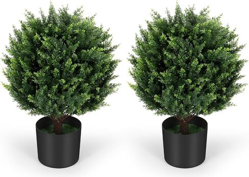 Keepinno 21''T Artificial Cedar Topiary Ball Tree 2 Pack, Outdoors Artificial Shrubs Fake Plants Uv Rated Potted Plants for Outdoor, Indoor, Front Door, Office Decor. in Saudi Arabia