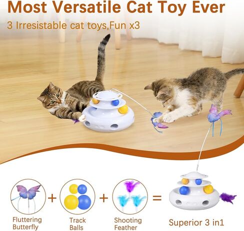 Gyuzh Interactive Cat Toy,Cat Toys 3 in 1 Automatic Interactive Kitten Toy,Interactive Cat Toys USB Rechargeable with Feather and Butterfly Balls for Cat Kitten in Kuwait