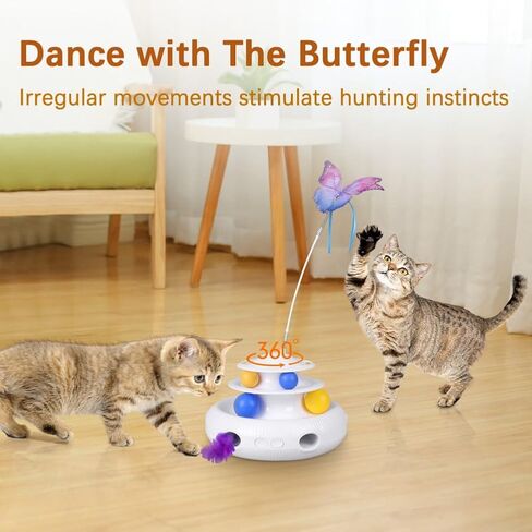 Gyuzh Interactive Cat Toy,Cat Toys 3 in 1 Automatic Interactive Kitten Toy,Interactive Cat Toys USB Rechargeable with Feather and Butterfly Balls for Cat Kitten in Kuwait