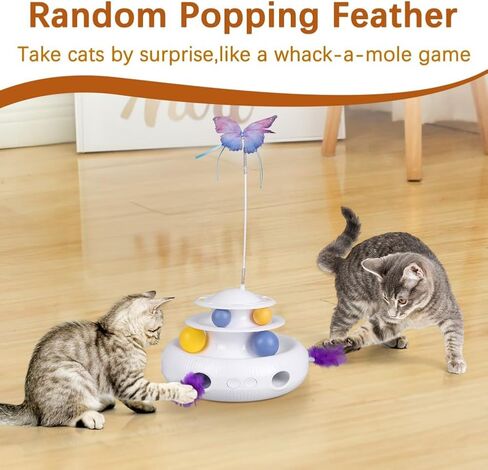 Gyuzh Interactive Cat Toy,Cat Toys 3 in 1 Automatic Interactive Kitten Toy,Interactive Cat Toys USB Rechargeable with Feather and Butterfly Balls for Cat Kitten in Kuwait