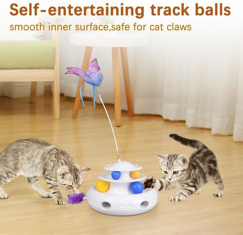Gyuzh Interactive Cat Toy,Cat Toys 3 in 1 Automatic Interactive Kitten Toy,Interactive Cat Toys USB Rechargeable with Feather and Butterfly Balls for Cat Kitten in Kuwait