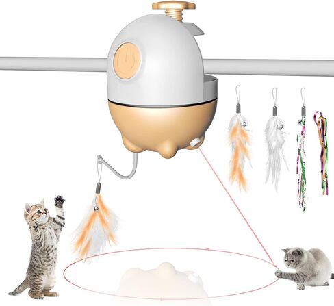 ألعاب القطط من ريوفلاي، لعبة مؤشر ليزر أوتوماتيكية 2 في 1 وألعاب ريش القطط، ألعاب القطط التفاعلية للقطط الداخلية، لعب المطاردة، مستلزمات الحيوانات الأليفة in Kuwait