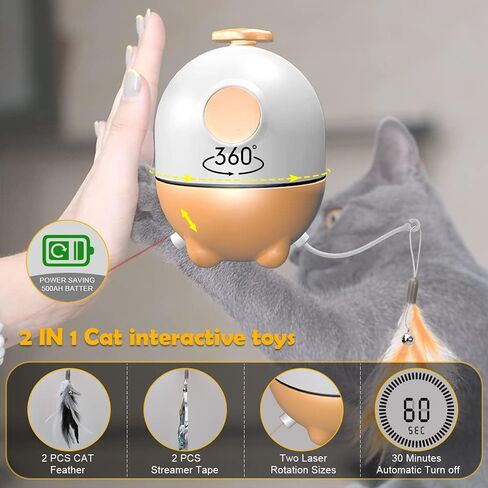 ألعاب القطط من ريوفلاي، لعبة مؤشر ليزر أوتوماتيكية 2 في 1 وألعاب ريش القطط، ألعاب القطط التفاعلية للقطط الداخلية، لعب المطاردة، مستلزمات الحيوانات الأليفة in Kuwait