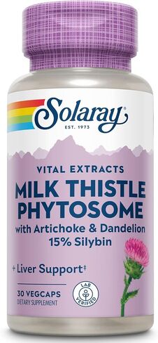 SOLARAY Milk Thistle Phytosome with Artichoke, Dandelion, and Ginger - Milk Thistle Extract Supplying 15% Silybin - Liver Supplement - 60-Day Guarantee, Lab Verified - 30 Servings, 30 VegCaps in Saudi Arabia