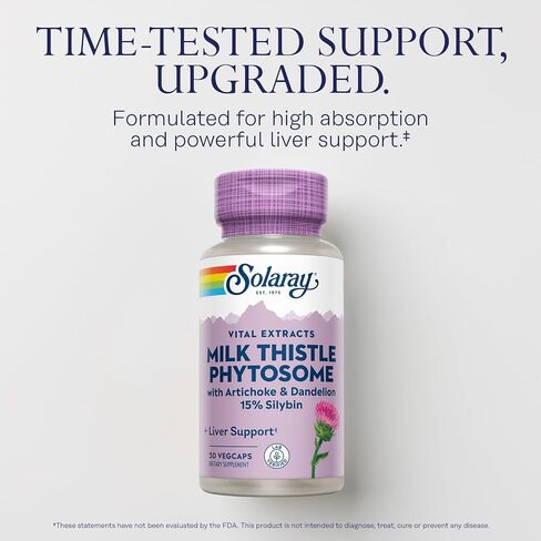 SOLARAY Milk Thistle Phytosome with Artichoke, Dandelion, and Ginger - Milk Thistle Extract Supplying 15% Silybin - Liver Supplement - 60-Day Guarantee, Lab Verified - 30 Servings, 30 VegCaps in Saudi Arabia