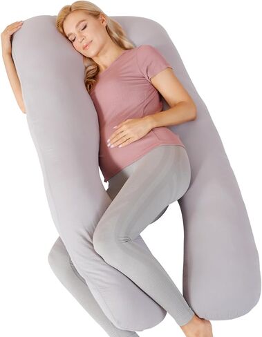 جونبي وسائد حمل من الموسلين للنوم، وسادة حمل من قطن الموسلين بنسبة 100% للنساء الحوامل للنوم، وسائد حمل ناعمة لكامل الجسم (رمادي، 55 انش) in Kuwait