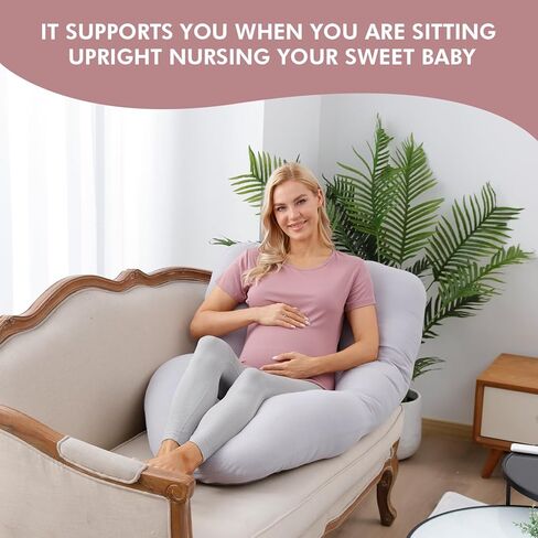 جونبي وسائد حمل من الموسلين للنوم، وسادة حمل من قطن الموسلين بنسبة 100% للنساء الحوامل للنوم، وسائد حمل ناعمة لكامل الجسم (رمادي، 55 انش) in Kuwait