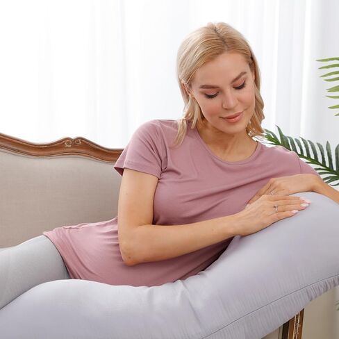 جونبي وسائد حمل من الموسلين للنوم، وسادة حمل من قطن الموسلين بنسبة 100% للنساء الحوامل للنوم، وسائد حمل ناعمة لكامل الجسم (رمادي، 55 انش) in Kuwait