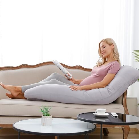 جونبي وسائد حمل من الموسلين للنوم، وسادة حمل من قطن الموسلين بنسبة 100% للنساء الحوامل للنوم، وسائد حمل ناعمة لكامل الجسم (رمادي، 55 انش) in Kuwait